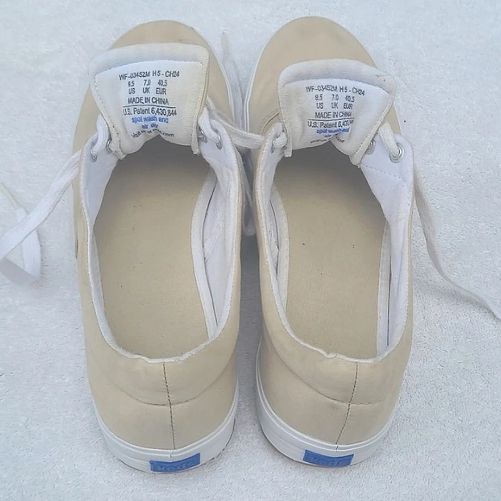 Keds Beige Classic Canvas Sneaker Lace Up Low Top Tennis Shoe Heel Logo Casual